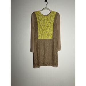 Jenni Kayne Lace Beige Yellow Seam Silk Lined Dress Size 10